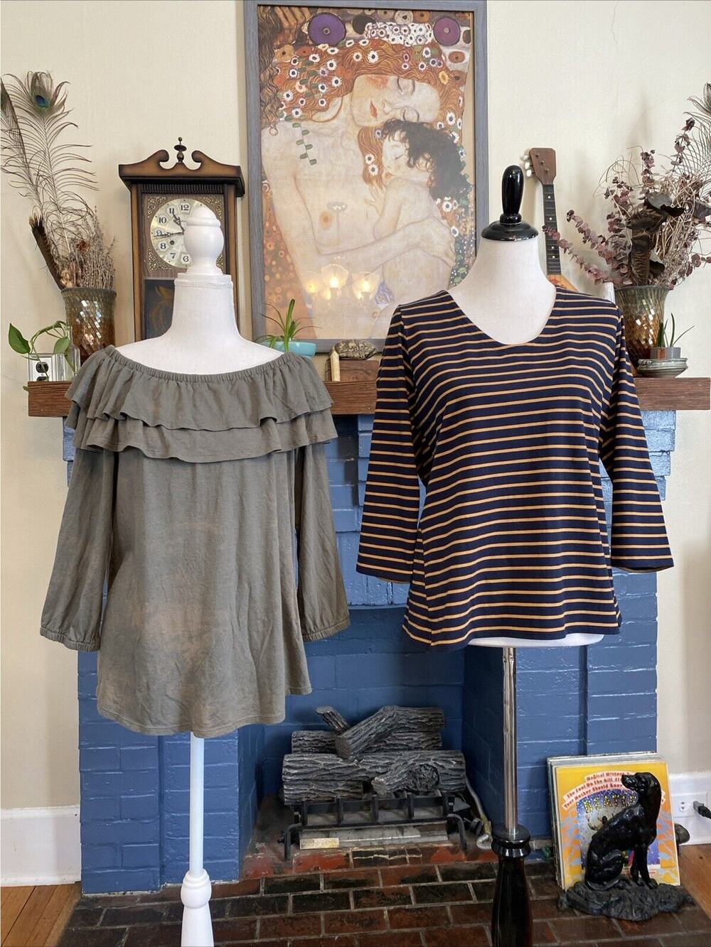 J Jill M Stripe Forward Seam Long Sleeve T-shirt Peasant Ruffle Lot of 2 Tops